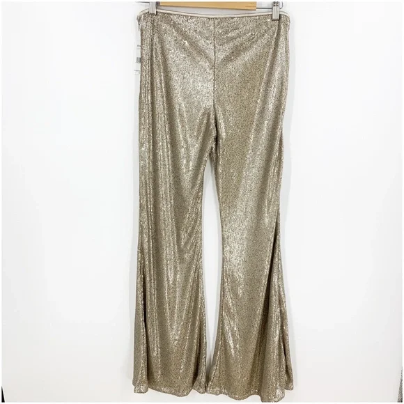 Free People The Minx Sequin Flare Pants in Champagne Sz 6 - Picture 3 of 12